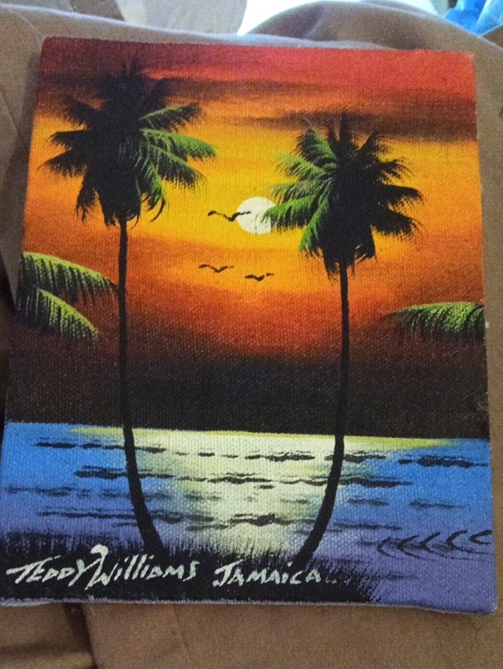 Sunset Palm Trees Beach Canvas Painting - Orange Blue